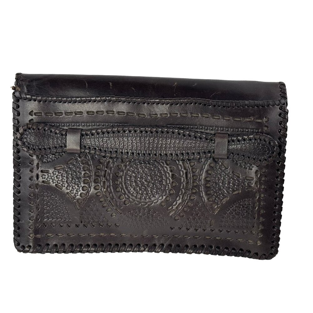 BCBG Max Azria Leather Clutch Envelope Wallet Brown Handbag Pouch Boho Y2K - Picture 2 of 3